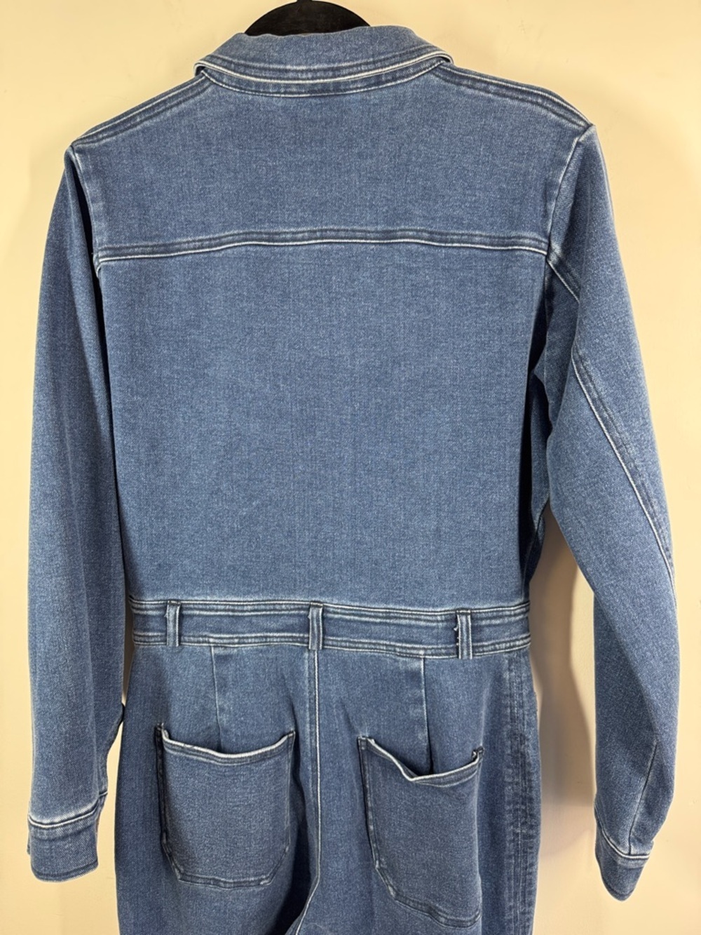 ICHI Denim Jumpsuit Blue Size 36 Wide Leg Button Front Utility Chic Casual - Picture 11 of 15